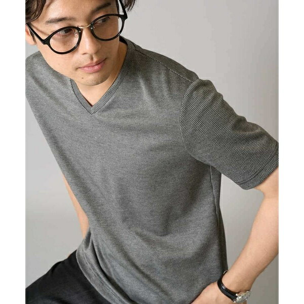 【イージーケア/接触冷感】千鳥柄ジャカードVネックカットソー 通勤 ビジネス ジャケット／アー・ヴェ・ヴェ（a.v.v）