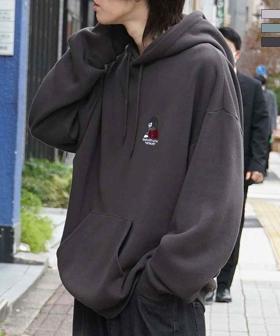 ILL'S ワンポイント刺繍 裏起毛プルオーバーパーカー フーディー ユニセックス/イルズ(ILLS)