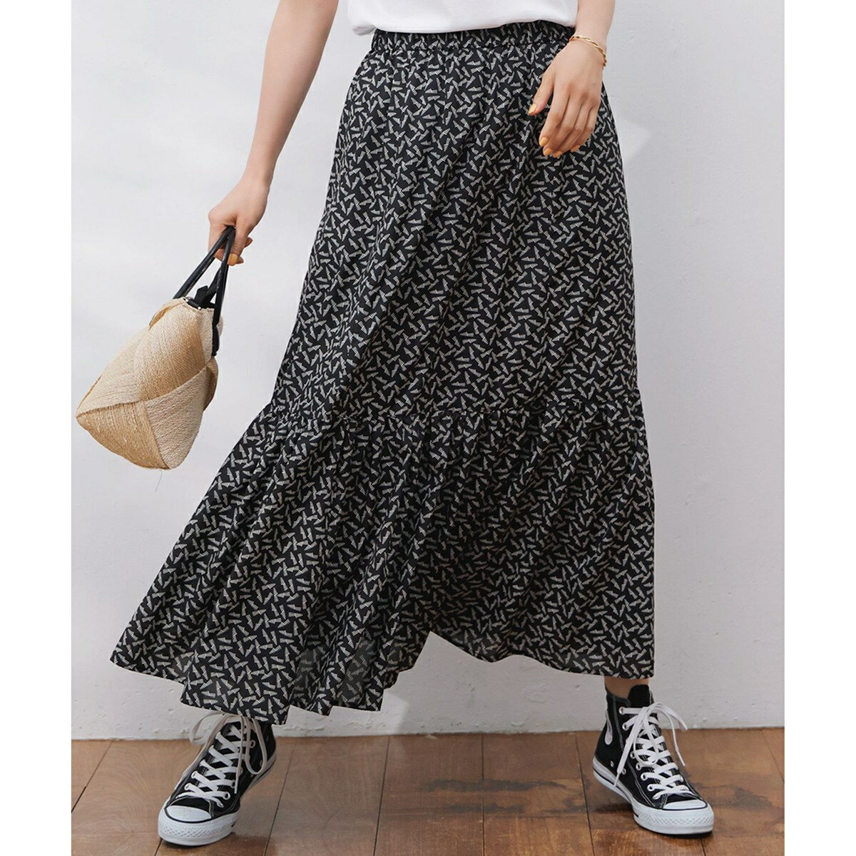 【洗える】エスパドリーユプリント ティアード スカート／23区（23KU）