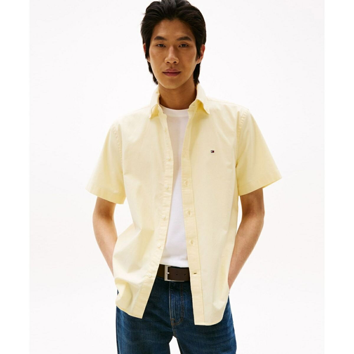 オックスフォードソリッドショートスリーブシャツ／トミー ヒルフィガー（Tommy Hilfiger）
