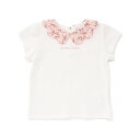 【お揃い】フラワープリントスカラップ襟半袖針抜きTシャツ(80~100cm)/ベベ(BeBe)