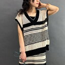 メッシュボーダーニットベスト/ニコルホワイト(NICOLE WHITE)