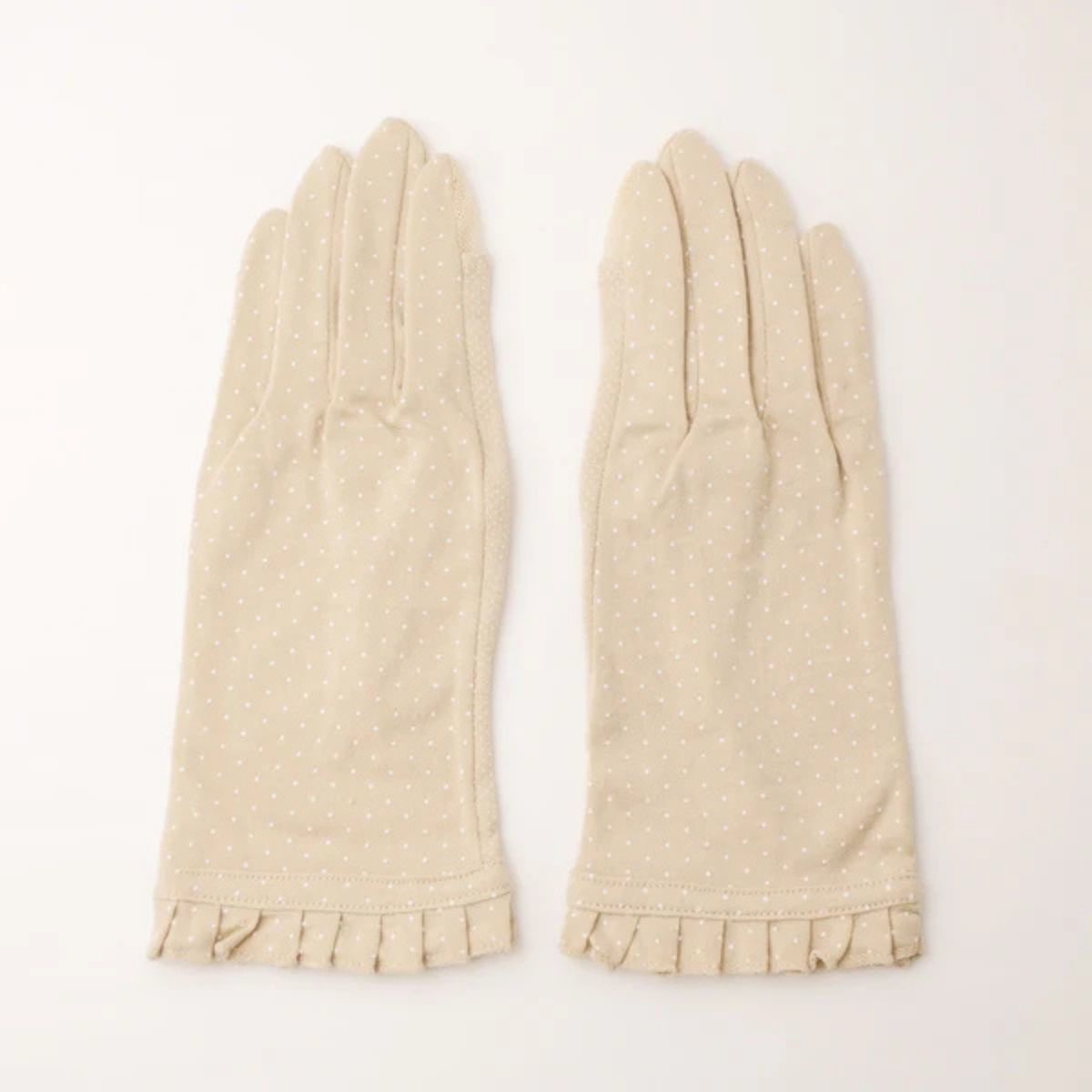 S032　ピンドット五指　UVアームカバー手袋　ショートサイズ／モナミ（MONAMI）