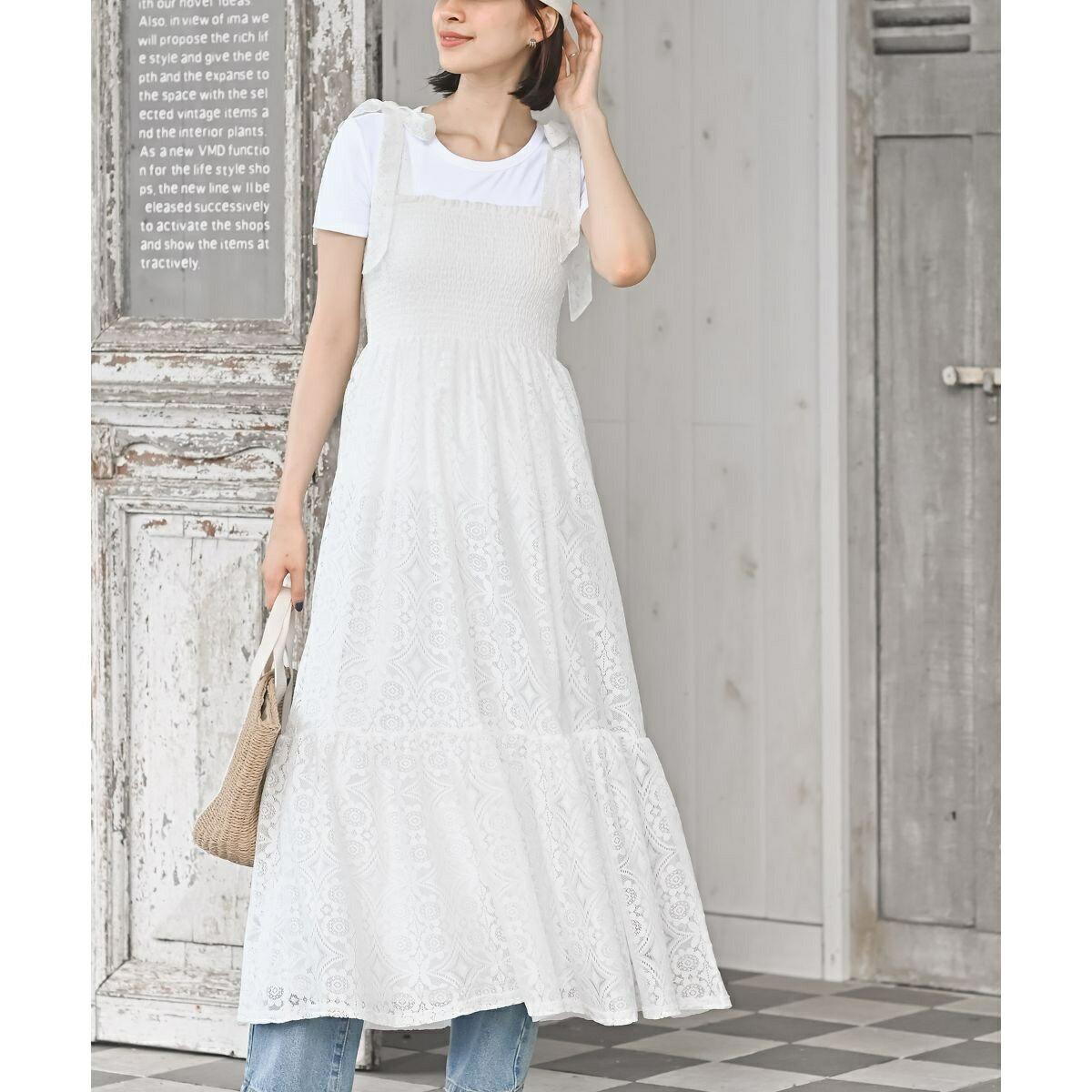 レース生地シャーリング肩リボンワンピース／アール・ピー・エス（r.p.s）