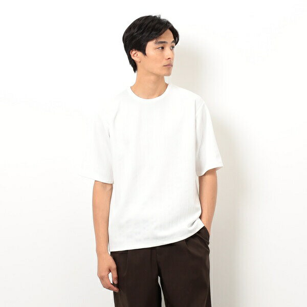 [型番：47-60TK17-205]《デザイン》ストライプ模様の地柄がポイントのクルーネックTシャツです。ワントーンでシンプル見えながら、生地の表面感がアクセントになっております。程よいゆとりを入れたシルエットです。《素材》表面の地柄が特長的なリンクスジャージ素材を使用しています。2重に編まれた生地を使用している為、しっかりとした厚みとハリがあり、1枚で着てもサマになるTシャツです。適度な光沢感が上品な印象です。《取り扱い注意》素材の特性上、ピリングが発生する場合がありますので、ご了承下さい。液温30度を限度とし、弱い水流で洗濯機洗い（単独洗い）をして下さい。ドライクリーニング禁止。タンブラー乾燥は禁止。アイロンは弱で必ずあて布をして下さい。……………………透け感：なし厚さ：やや厚手伸縮性：あり光沢感：ややあり裏地：なし洗濯方法：洗濯機洗い可……………………■カラー：ホワイト、ブラックM：バスト106 着丈69 肩幅46 袖丈27L：バスト112 着丈72 肩幅48 袖丈28.5XL：バスト118 着丈74 肩幅50 袖丈29※(　)で表記されている数字はヌードサイズです。ヌードサイズとは衣服を身につけない身体のサイズです。お客様ご自身の身体サイズと比較してお選びください。 ■素材： ホワイト/ブラック：ポリエステル98％　ポリウレタン2％ ■お手入： &nbsp;&nbsp;>>商品のお取り扱い方法 ■原産国： 中国リンクス ストライプTシャツ／コムサイズム（COMME CA ISM）ホワイトブラック画面上と実物では、多少色具合が異なって見える場合がございます。