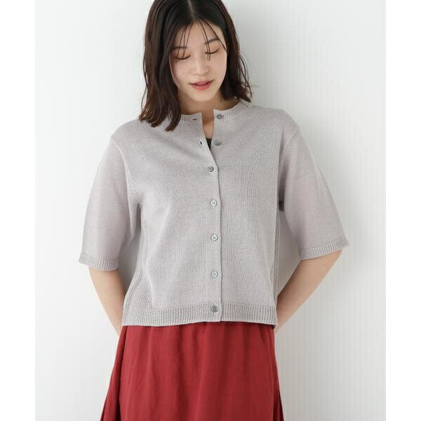 ◆ミドルゲージギマクルーネック半袖カーディガン／ヒューマンウーマン（human woman）