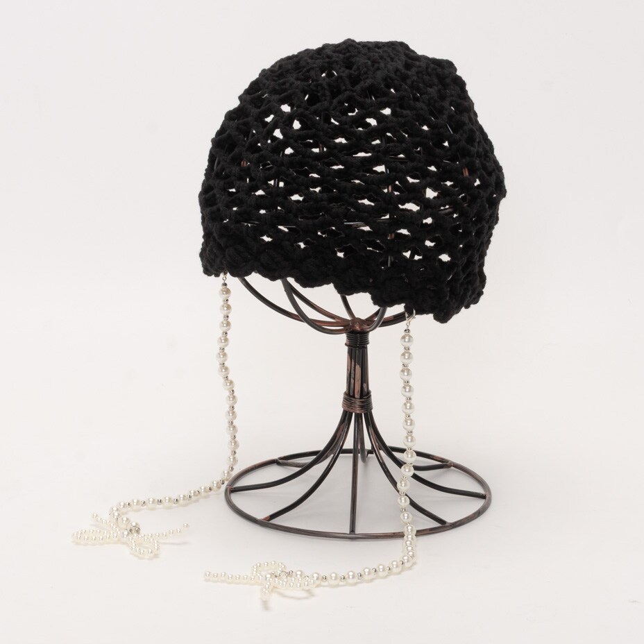 パールリボンクロシェ編みワッチキャップ／シュベック（SVEC）