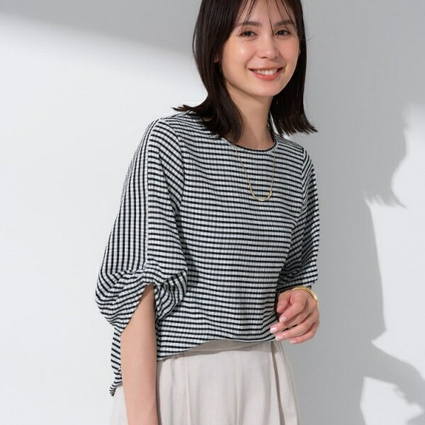 【UVケア／吸汗速乾】凹凸素材ねじり袖トップス／インディヴィ（INDIVI）
