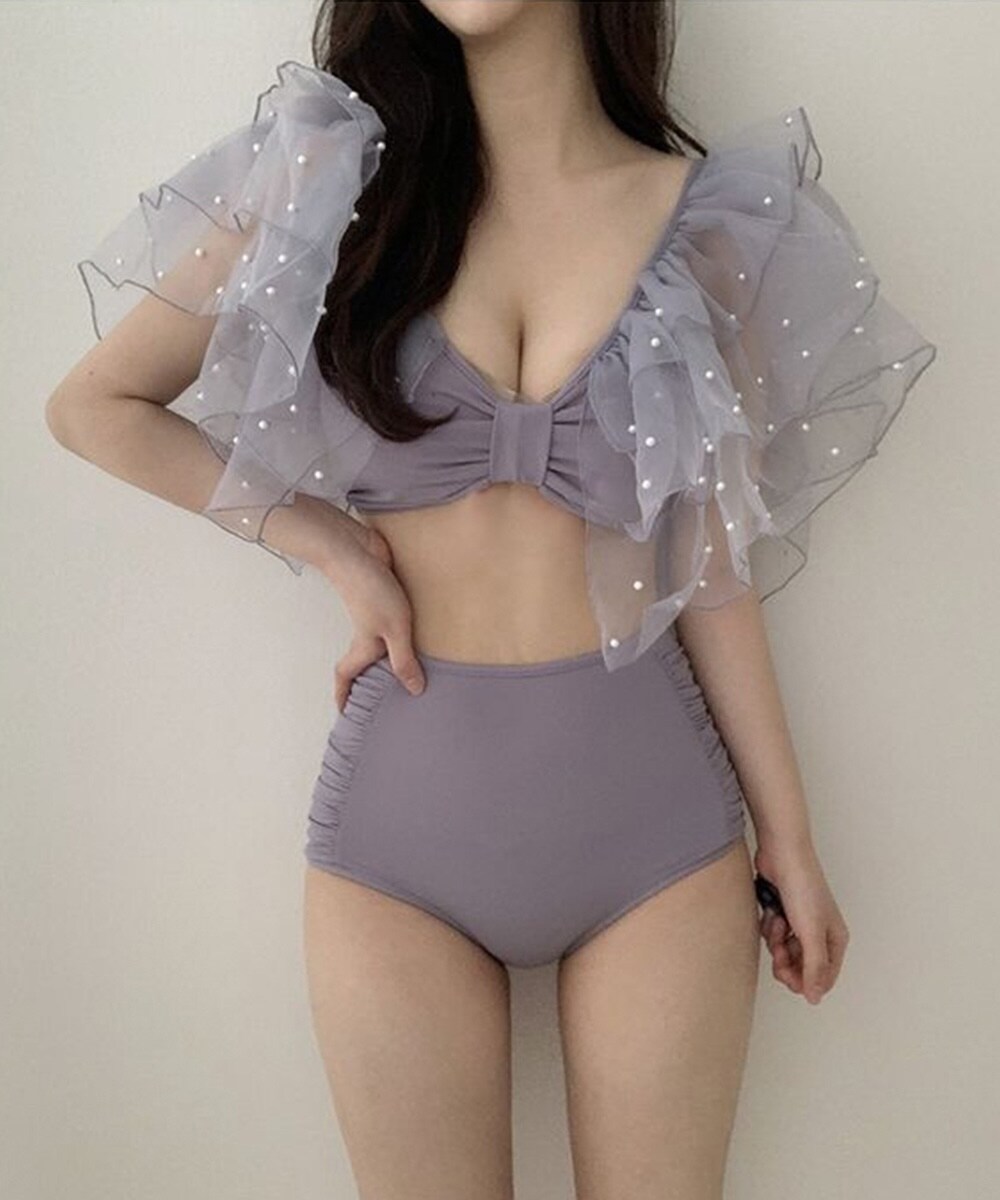 ビーズフリルスリーブスイムウェア／ジャスミングランディフローラム（Jasmine Grandiflorum）