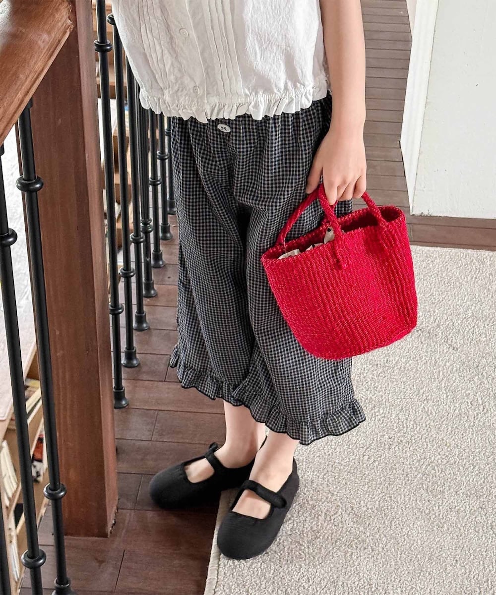 【aimoha-KIDS-】ギンガムチェック フリルハーフパンツ／アイモハ（aimoha）