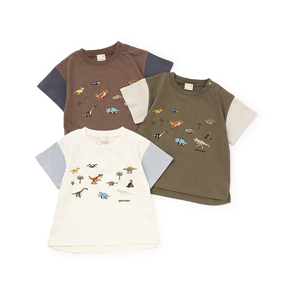 恐竜刺しゅう半袖Tシャツ／プティマイン（petit main）のサムネイル
