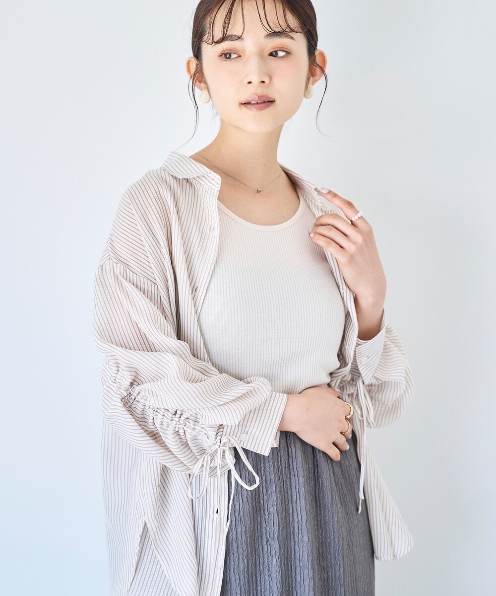 【mil (ミル)】袖シャーリングシャツ 【ストライプ/無地】／ミル（mil）