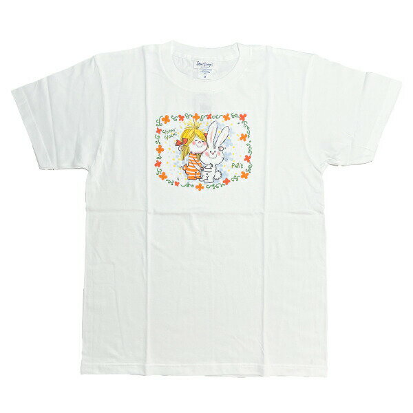 水森亜土 ウサギ＆ガール 半袖Tシャツ(M) ホワイト アパレル／パーフェクト・ワールド・トーキョー（Perfect World Tokyo）