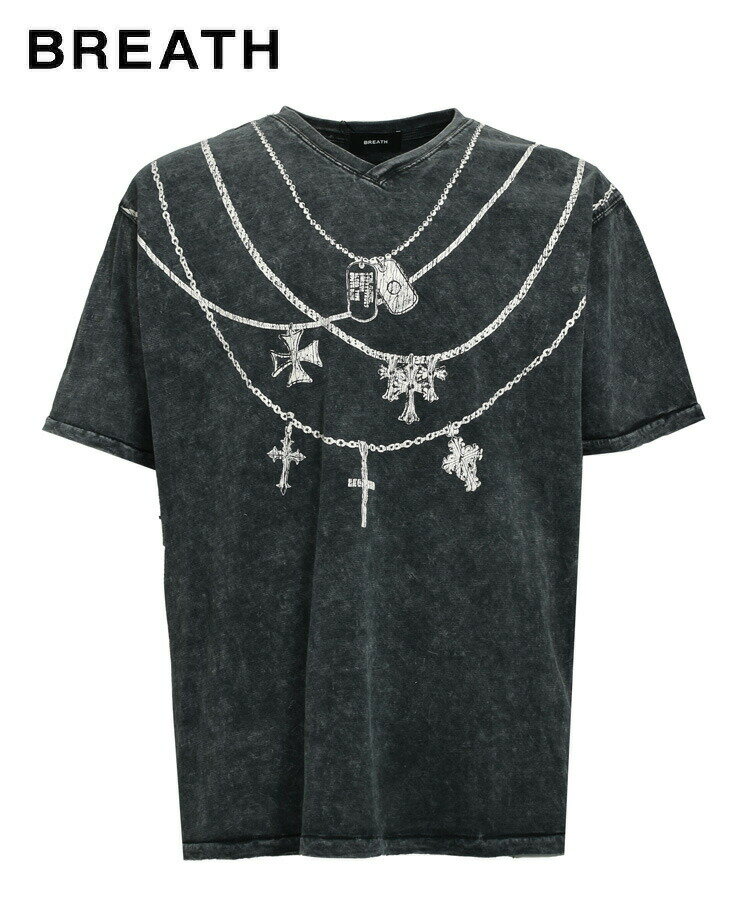 NECKLACE V NECK TEE / ブラック [BR25SS-C5029]／スタイライズ（STYLISE）