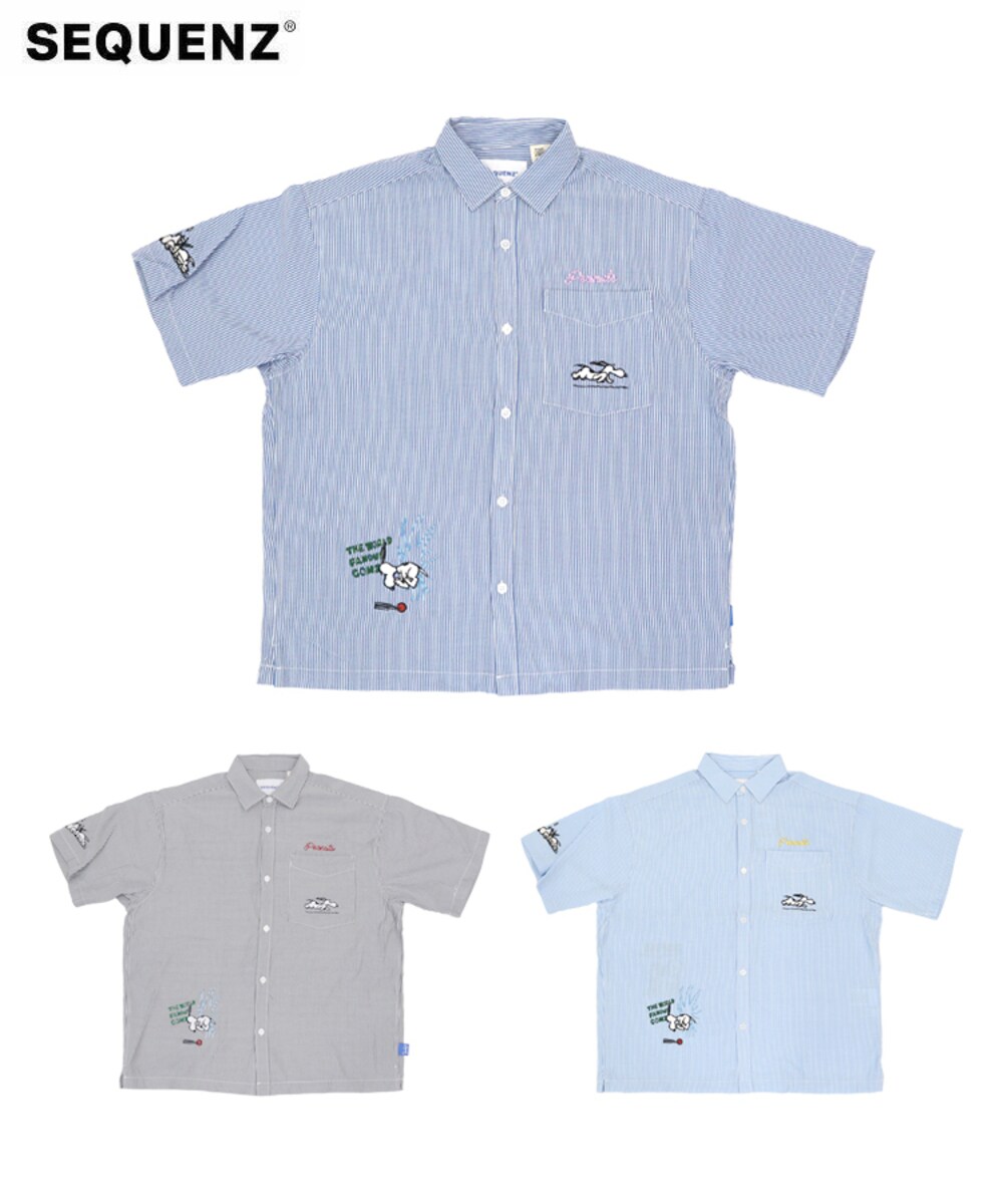 【SEQUENZ】TP COMIC EMB STRIPE SHIRTS / 3カラー／スタイライズ（STYLISE）