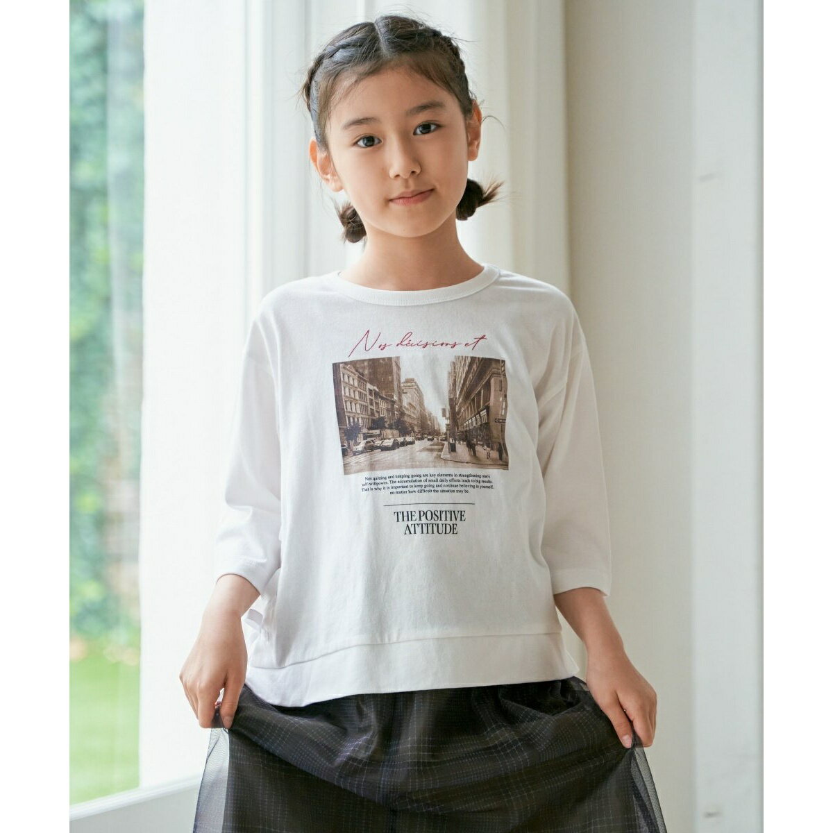 T-Shirts （Half Sleeves） - 【親子コーデ】フォトロゴプリント7分袖Tシャツ（120?160cm）／イッカ（ikka）
