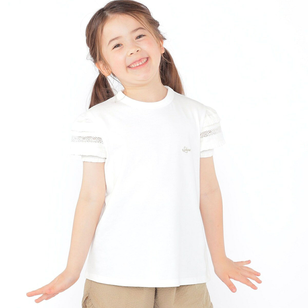 SHIPS KIDS:100〜130cm/袖レース デザイン Tシャツ／シップス（SHIPS）
