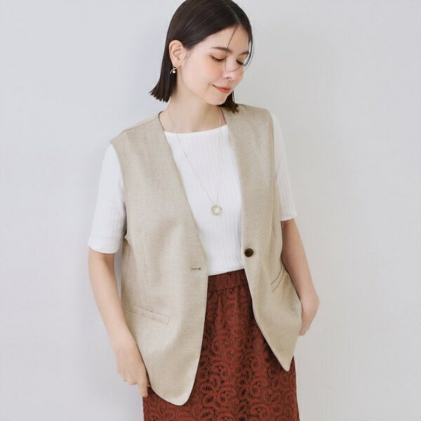 リネンライクVネックジレ【洗濯機洗い可】／オペークドットクリップ（OPAQUE.CLIP）のサムネイル