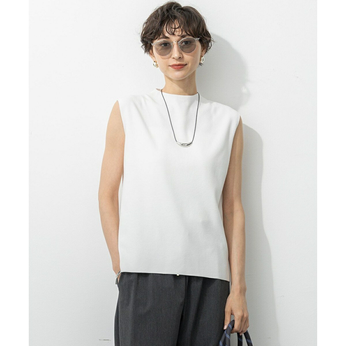 【洗える/吊り干しOK】ヴィスコースストレッチ ノースリーブ ニット／23区（23KU）