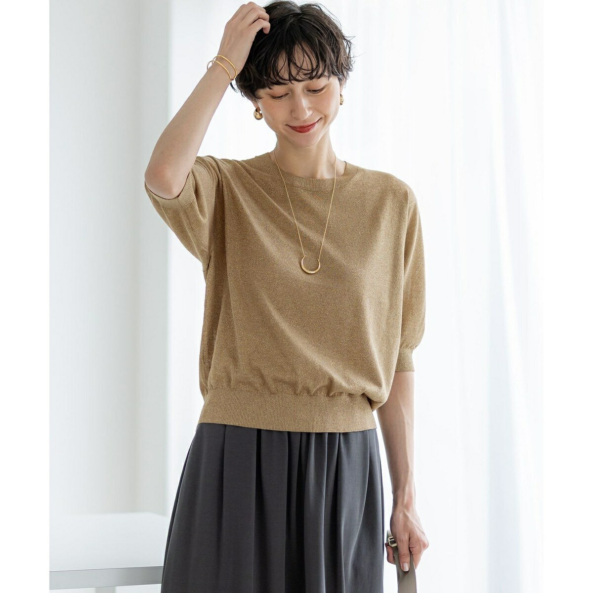 【洗える】オータムメタリック ラメ ニットT／23区（23KU）