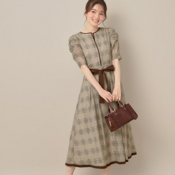 【美シルエット・5分袖】シアーチェックオーガンワンピース／クチュールブローチ（Couture Brooch）のサムネイル