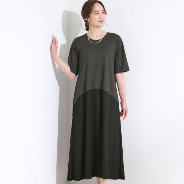 【S-LLひんやり体型カバー】さらりと着られる バイカラーAラインワンピース／シューラルー（SHOOLARUE）