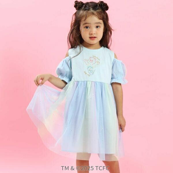 【ケアベア×SLAP SLIP】キラキラプリント肩あきチュールワンピース(100~130cm)／スラップスリップ（SLAP SLIP）