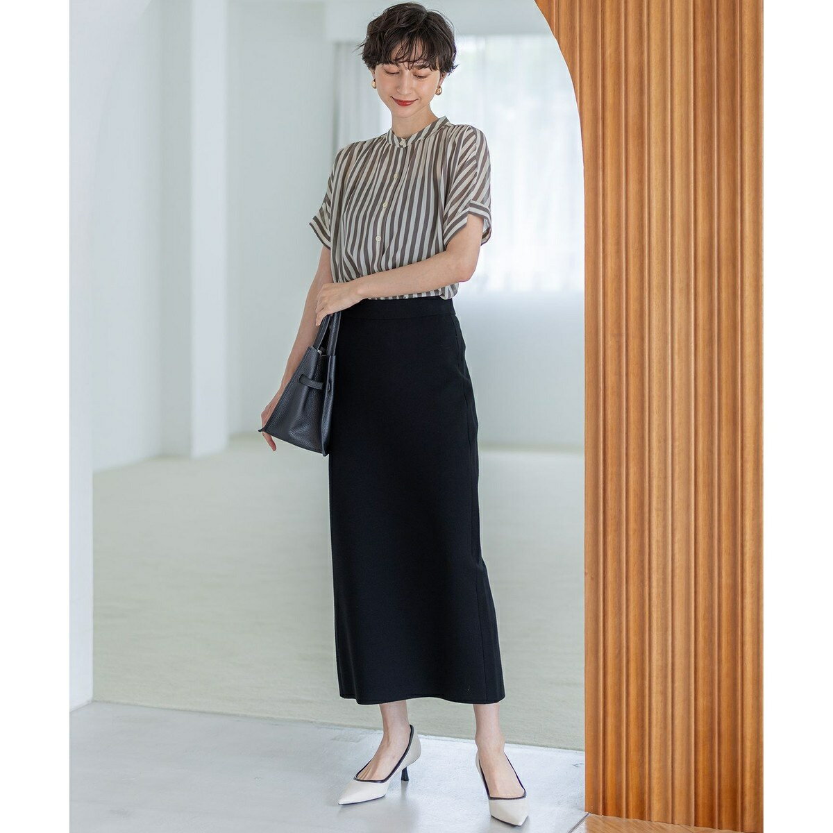 【WEB＆一部店舗限定/洗える】ストライププリント シフォン ブラウス／23区（23KU）