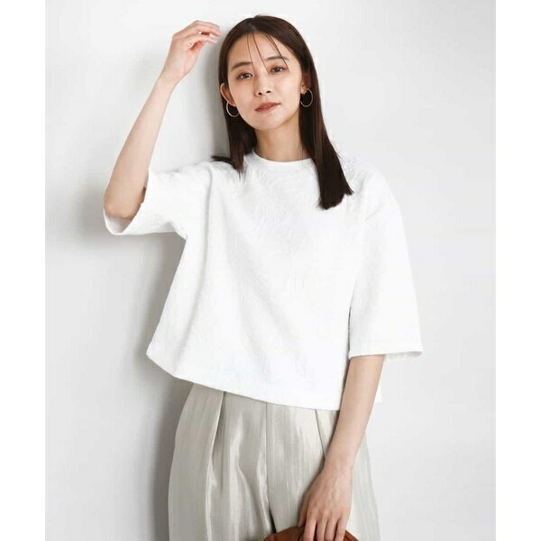 【秋めくトップス/洗える】フクレジャガード五分袖プルオーバー／MK ミッシェルクラン（MK MICHEL KLEIN ）