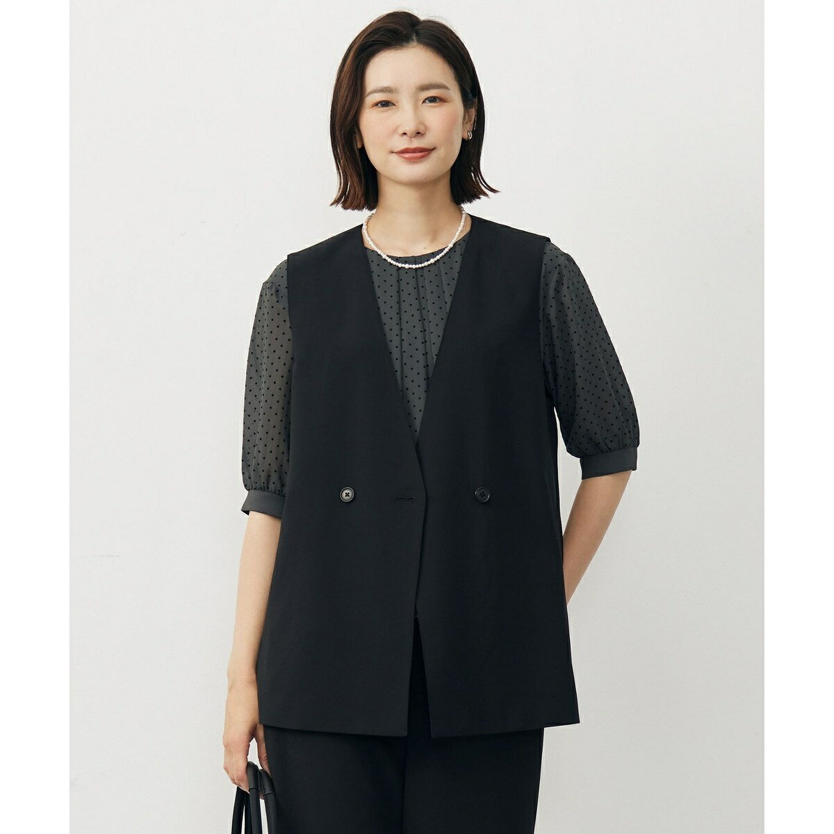 【洗える・吸水速乾・接触冷感・セットアップ対応】Light ジョーゼット ジレ／Jプレス（J.PRESS）