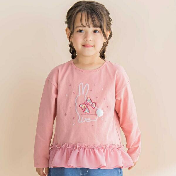 ウサギプリント裾フリル天竺長袖Tシャツ(80~130cm)／ノイユ エーム ベベ（Noeil aim BeBe）