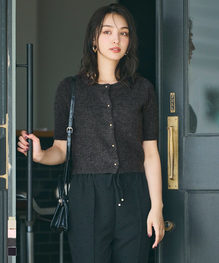 ゴールドボタン半袖ニットカーディガン 全4色／コカ（coca）のサムネイル