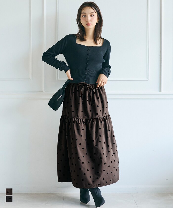 フロッキープリントティアードスカート 全2色／コカ（coca）