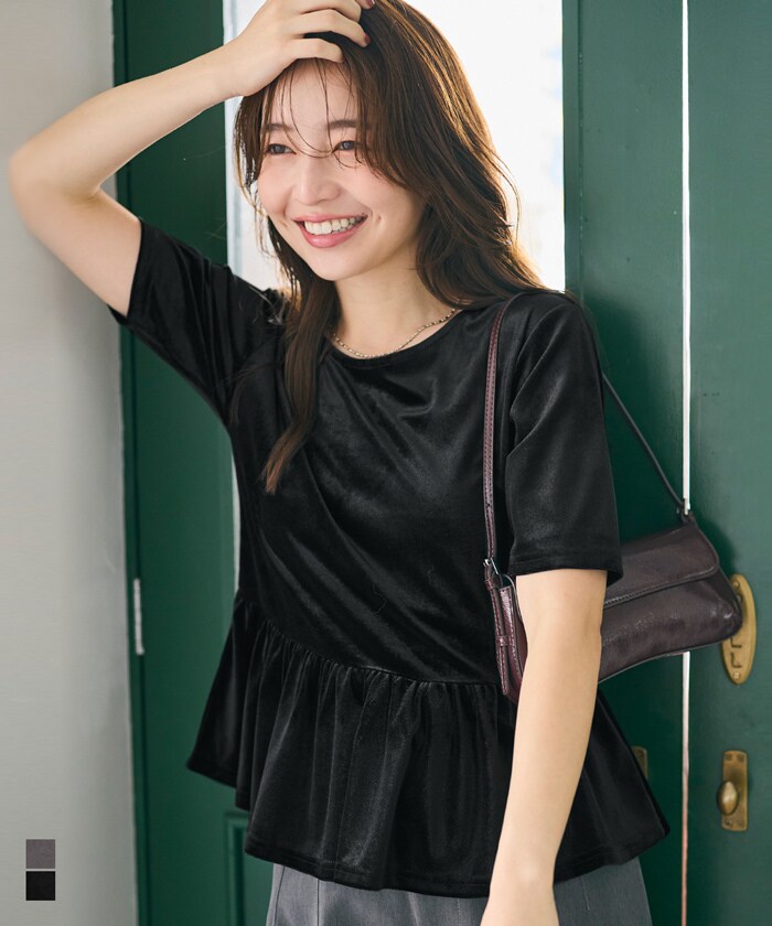 ベロアペプラムトップス 全2色／コカ（coca）のサムネイル