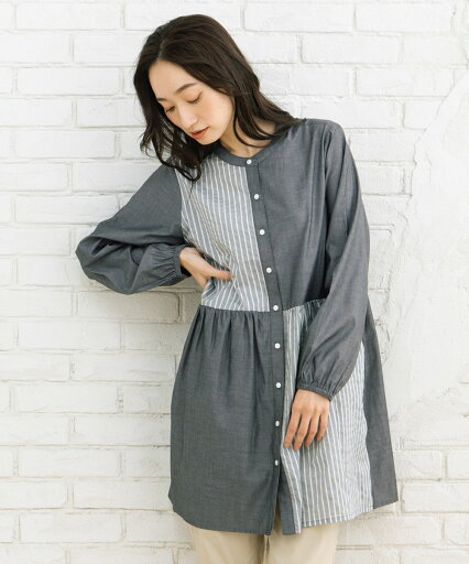 【大きいサイズ】15号(3L) パッチワークストライプチュニック/サブストリート(sab street) 【大きいサイズ】15号(3L) パッチワークストライプチュニック/サブストリート(sab street)