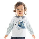【お揃い】ボーダー袖切り替え汽車プリント長袖Tシャツ(70~90cm)/フィヨ デュ ベベ ルダクティオン(fillot de bebe reduction)