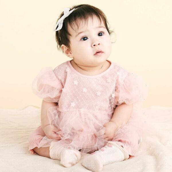 【お揃い】スカラップチュールスカートドッキングワンピース+ブルマセットアップベビー(70~80cm)／スラップスリップ ベビー（SLAP SLIP BABY）