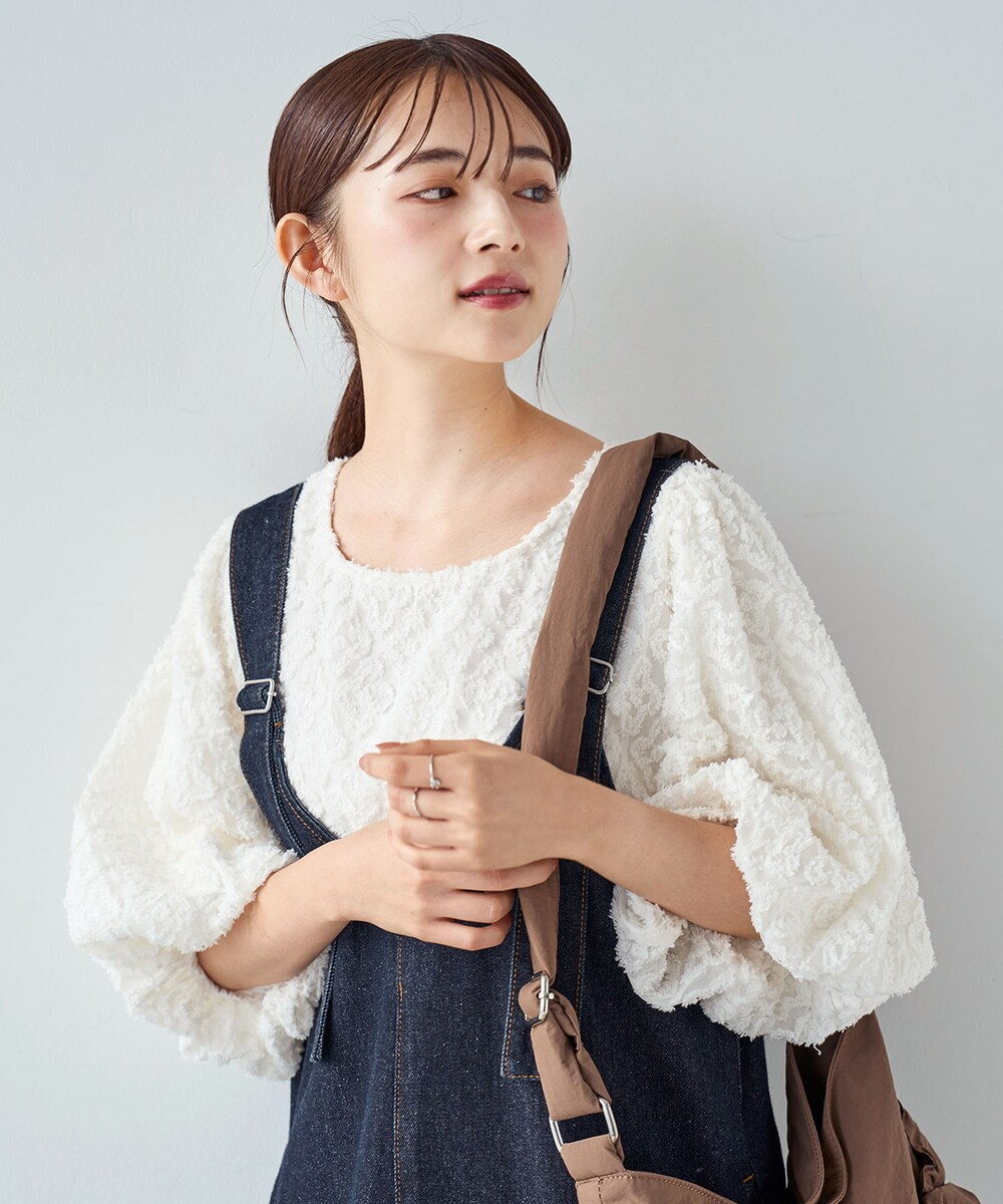 【mil (ミル)】バルーンシルエット ジャガードブラウス フェザー バルーンスリーブ レース／ミル（mil）のサムネイル