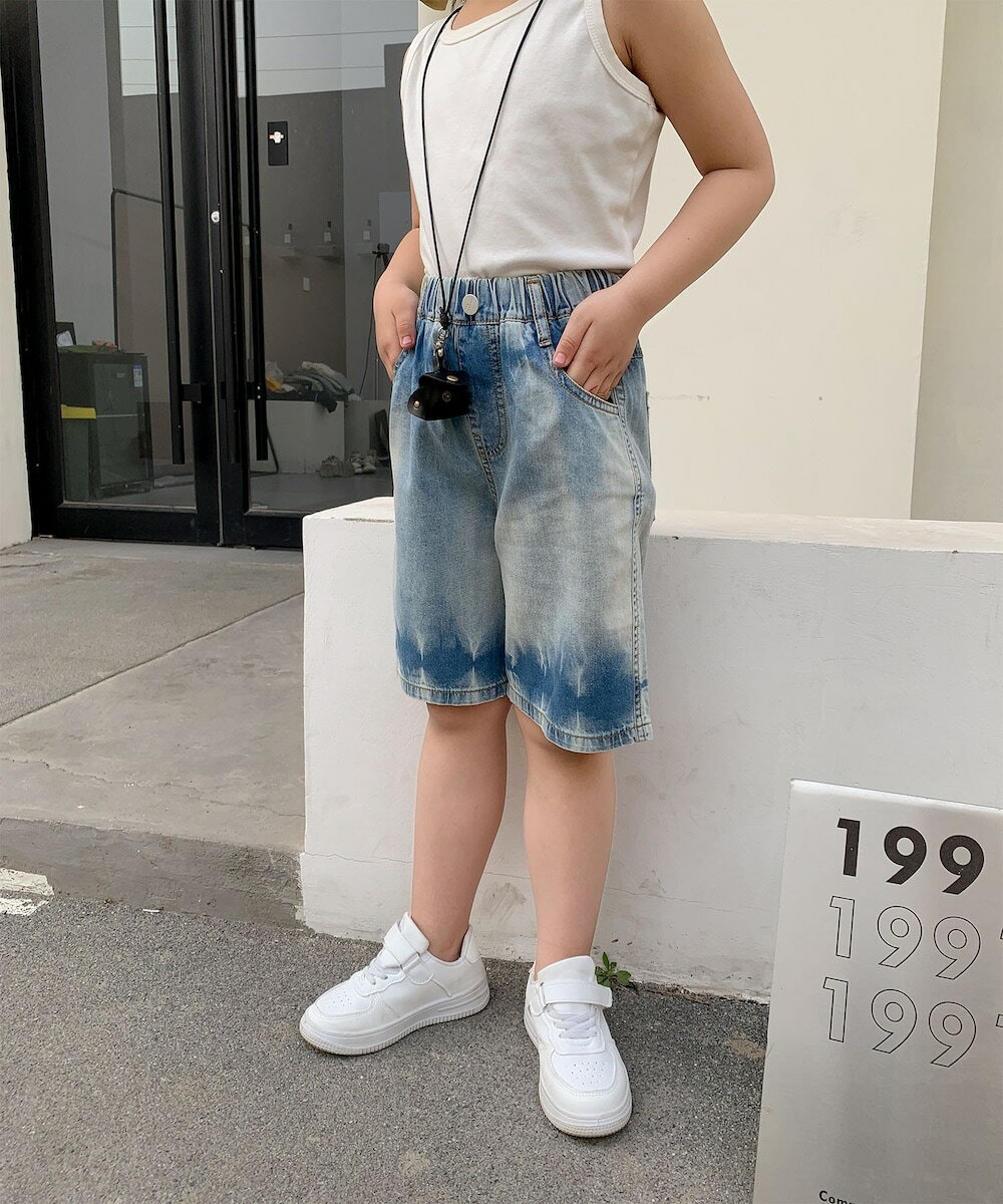 【aimoha-KIDS-】七分丈 タイダイ風デニムパンツ／アイモハ（aimoha）