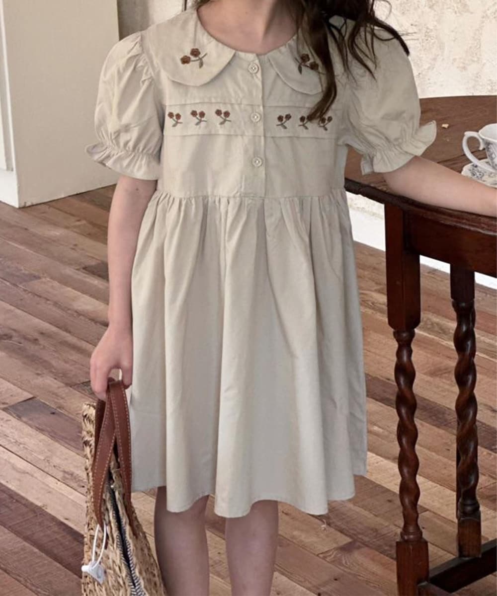 【aimoha-KIDS-】刺繍入りシャツワンピース／アイモハ（aimoha）