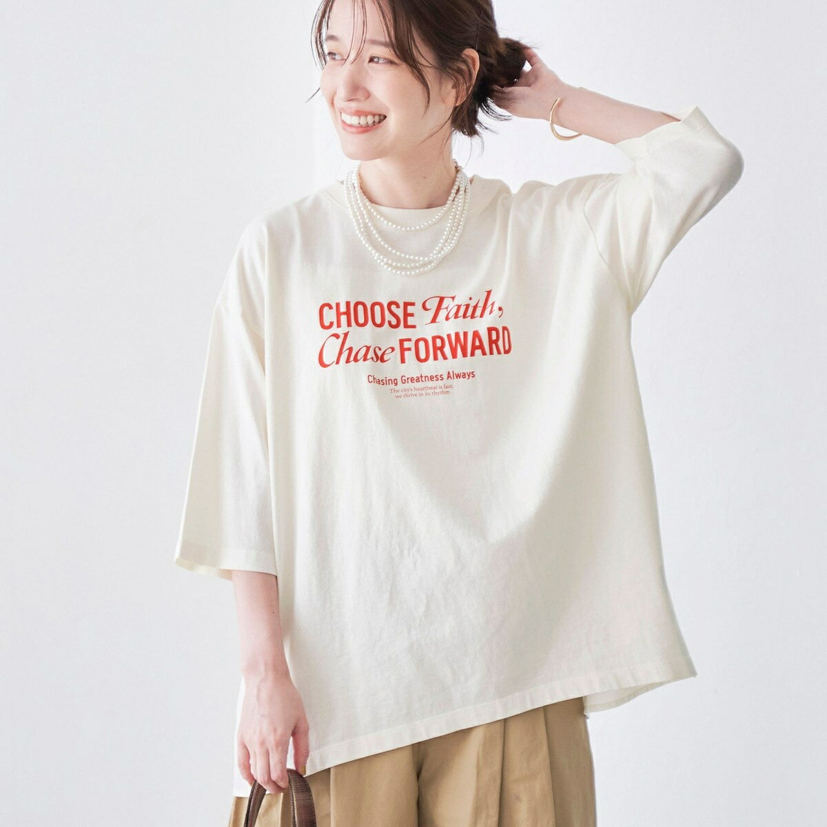 ピグメントドッキング布帛五分袖Tシャツ／コーエン（coen）
