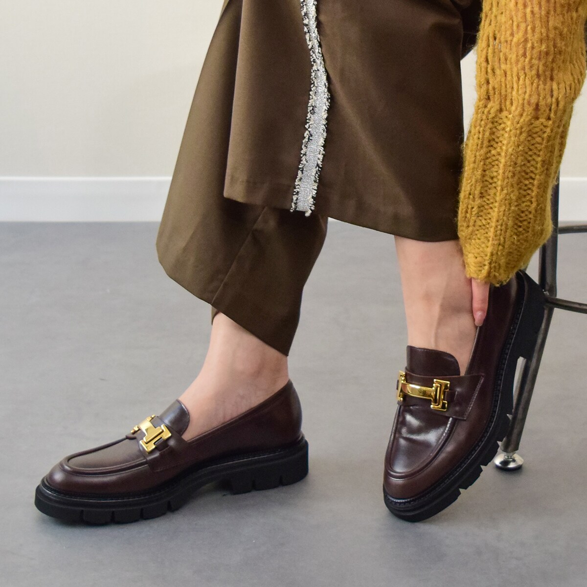 LUCA GROSSI◆4cmヒール◆タンクソールメタルバックルローファー／ルカ グロッシ（Luca Grossi）