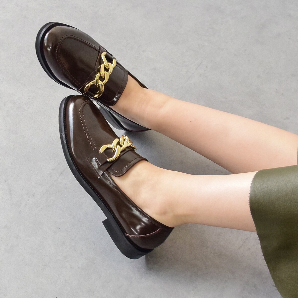 LUCA GROSSI◆3cmヒール◆ラウンドトウチェーンローファー／ルカ グロッシ（Luca Grossi）