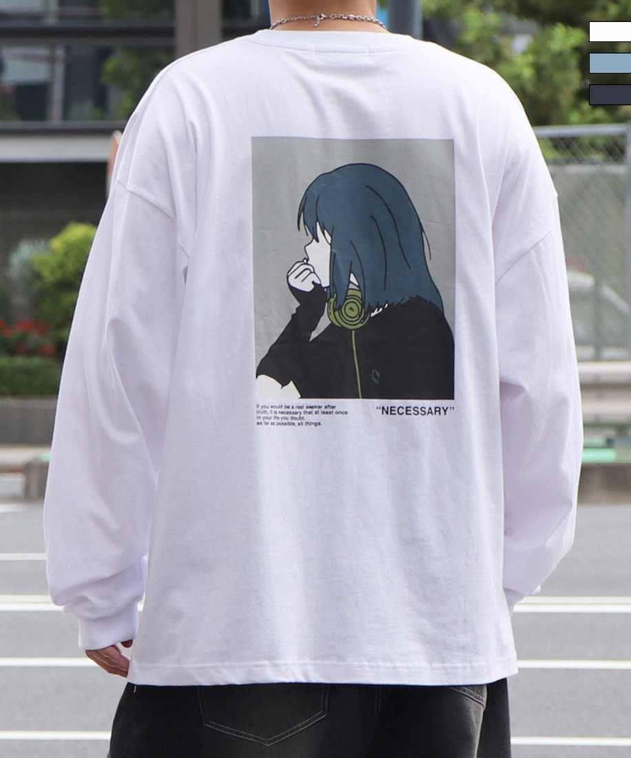 ILL'S イラストバックプリント ワンポイント刺繍 ビッグシルエットロンT／イルズ（ILLS）