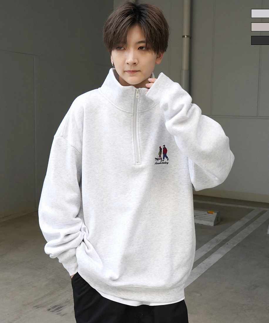 ILL'S ウォーキング刺繍B ワンポイント刺繍ロゴハーフジップスウェット/イルズ(ILLS)