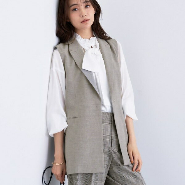 【セットアップ可能】凹凸ストレッチ素材テーラードカラージレジャケット／インディヴィ（INDIVI）