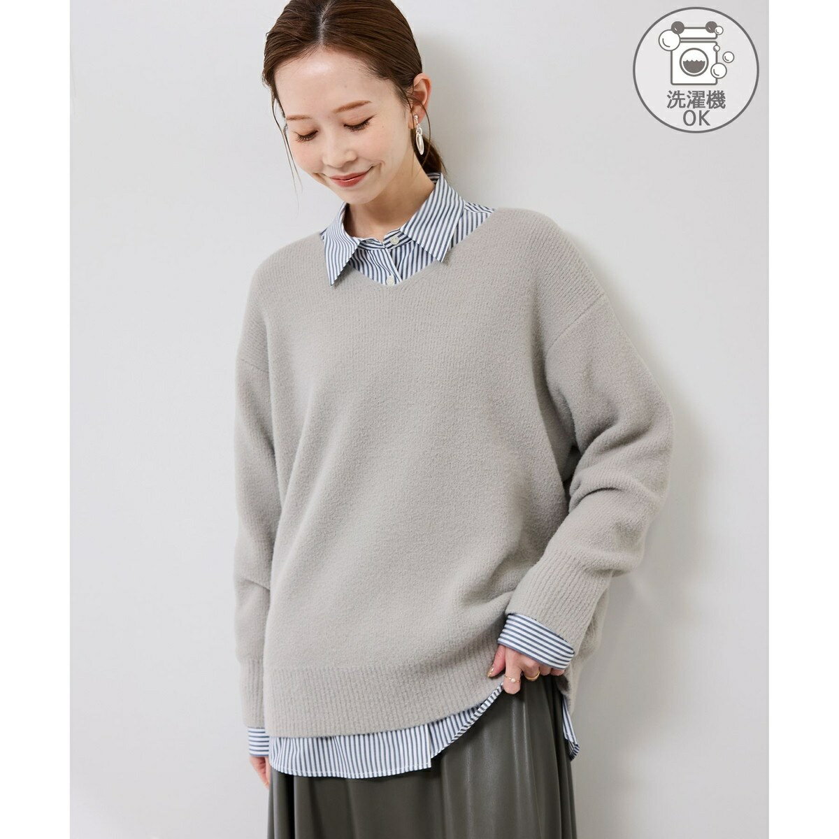 【WEB限定カラー】スフレニットシリーズ Vネックニットプルオーバー/イージーケア・リンクコーデ／ロペ..