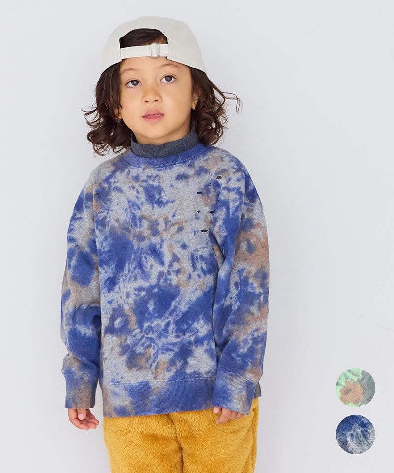 遊び心のあるタイダイ柄デイリーコーデのアクセントに■デザイン胸元のダメージ加工がアクセントになり、シンプルな中にもこだわりを感じさせます。タイダイの色合いが絶妙で、一枚で存在感のあるスタイリングが完成します。[タイダイの特性について]タイダイデザインは1点1点染め色の雰囲気が異なります。お色味の濃淡がございますが、お選びいただけませんので予めご了承くださいませ。タイダイデザインの特性をお楽しみいただけると幸いです。■スタイリングデニムやチノパンと合わせてカジュアルに着こなしたり、スニーカーやキャップをプラスしてスポーティーにまとめるのもおすすめ。レイヤードスタイルにも対応できる万能アイテムです。■生地感表面はフラットな平編み、裏面はループ状のパイルが特徴。柔らかな肌触りで適度な保温性があり、快適に着用いただけます。通気性にも優れ、ロングシーズン活躍する万能素材です。＋＋＋＋＋＋＋＋＋＋＋＋＋＋＋＋＋＋＋＋＋＋＋＋透け感：なし伸縮：あり厚み：普通＋＋＋＋＋＋＋＋＋＋＋＋＋＋＋＋＋＋＋＋＋＋＋＋※90cm のみ肩ボタン付き※ネームタグ付き※モデルが着用している画像は、照明や日光などの撮影時の環境により実物と異なる色味になる場合がございます。商品単体の平置き画像を実物に近いお色味になるよう努めておりますので、お色味のご確認は平置き画像をご参照くださいませ。※お使いのモニター環境によっても実物のお色味と異なって見える場合がございます。予めご理解の程よろしくお願いいたします。ハートマークをポチッ！気になる商品はお気に入り登録をお忘れなく！商品のお気に入り登録をすると...[再入荷][残り1点][セール情報]を受け取れます。MARKEY'Sをお気に入り登録すると...[新商品][再入荷]の情報をいち早く受け取れます。[型番:0000452057]■カラー：G30ピンク、C70ネイビー90：身幅39　総丈35　肩幅35　袖丈23.5100：身幅41　総丈41.5　肩幅36.5　袖丈29110：身幅43　総丈45　肩幅41　袖丈32120：身幅45　総丈49.5　肩幅43　袖丈34130：身幅47　総丈53　肩幅45　袖丈37.5140：身幅50　総丈57　肩幅48　袖丈41.5150：身幅53　総丈61.5　肩幅51　袖丈45※(　)で表記されている数字はヌードサイズです。ヌードサイズとは衣服を身につけない身体のサイズです。お客様ご自身の身体サイズと比較してお選びください。 ■素材： [本体:綿100%][リブ部分:綿95%ポリウレタン5%] ■お手入： &nbsp;&nbsp;>>商品のお取り扱い方法 ■原産国： 中国製タイダイダメージスウェット／マーキーズ（MARKEY'S）G30ピンクC70ネイビー画面上と実物では、多少色具合が異なって見える場合がございます。