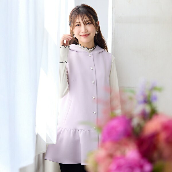 【2WAY】【UVカット/防シワ/リサイクル素材】フード付きジレ／ローズティアラ（Rose Tiara）