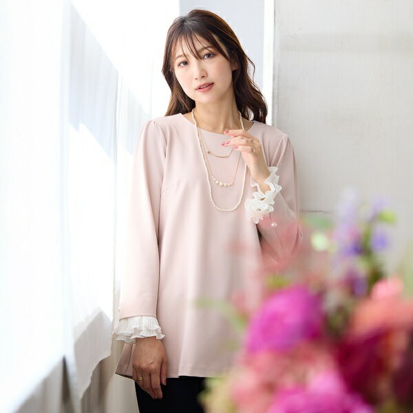 【2WAY】【UVカット/防シワ】プリーツ袖カットソー／ローズティアラ（Rose Tiara）